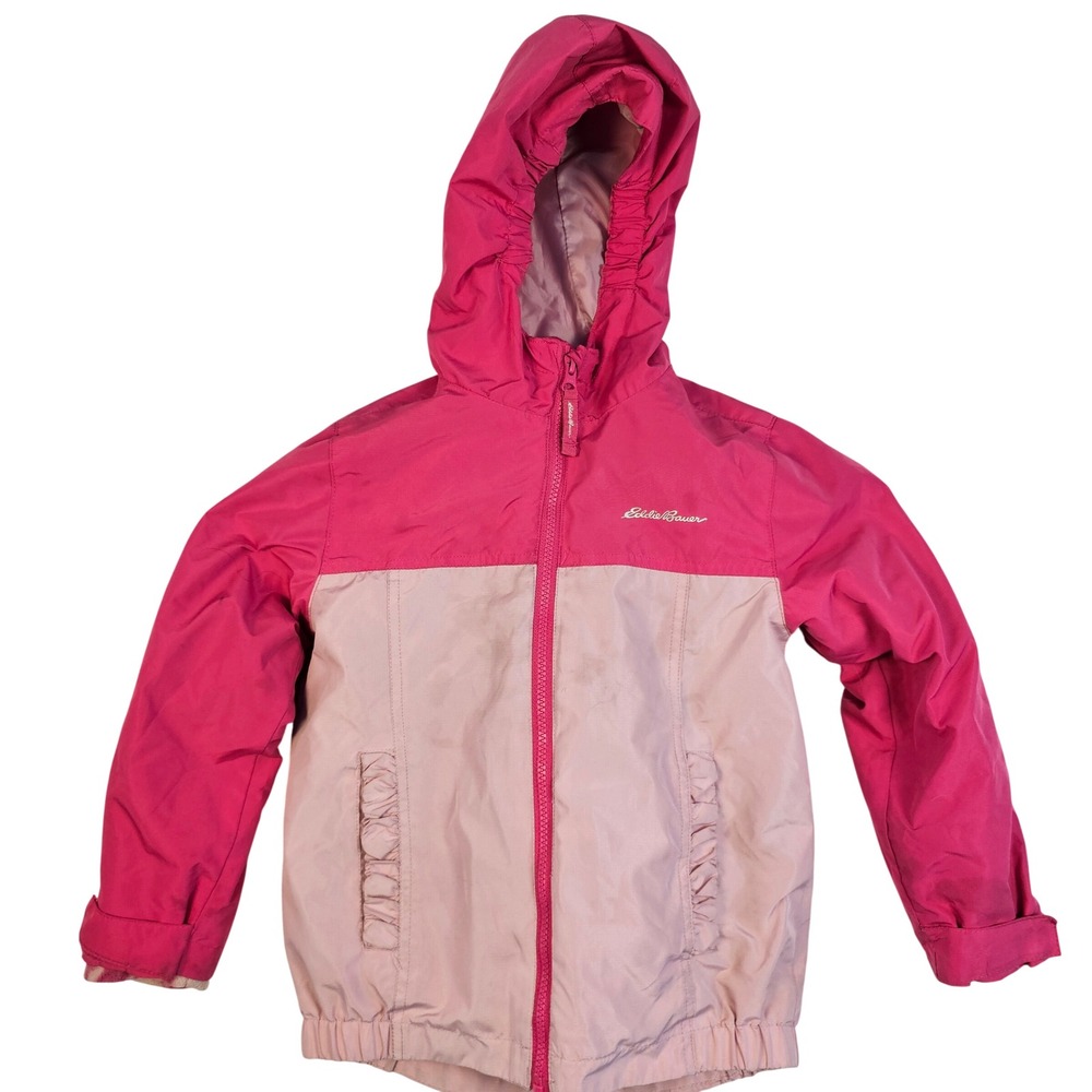 Eddie Bauer Kids XS 5/6 Pink Colorblock Hooded Fleece‎ Lined Windbreaker Jacket